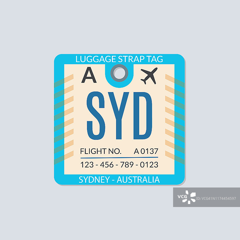 悉尼的行李标签。机场行李标签。旅行的标签。矢量插图。图片素材