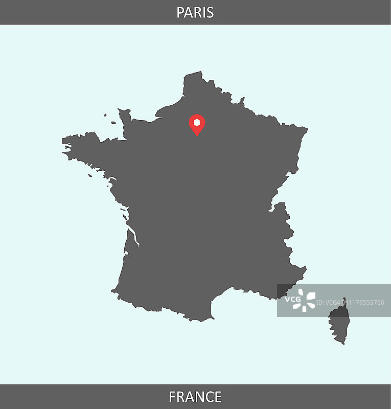 法国矢量地图与首都巴黎的位置为教育目的图片素材