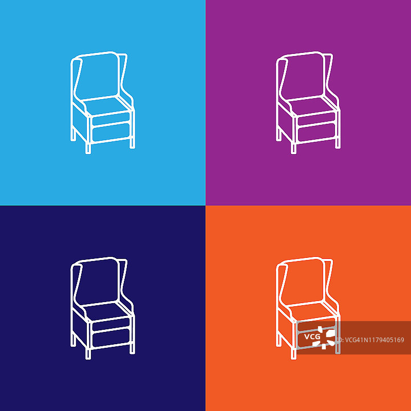 扶手椅图标。家具元素的移动概念和web应用程序。细线图标用于网站设计和开发，应用程序开发图片素材