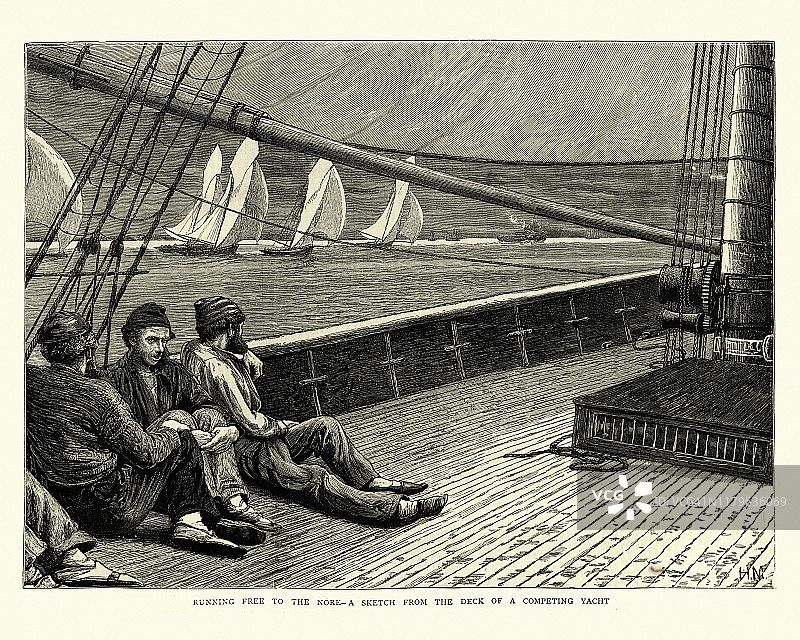19世纪，维多利亚时代赛艇上的水手图片素材