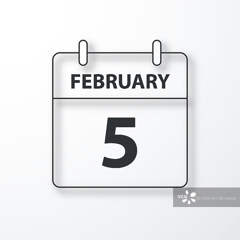 2月5日-每日日历-黑色轮廓与阴影在白色的背景图片素材