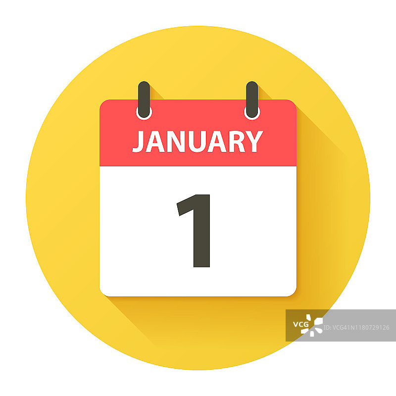 1月1日-圆日日历图标在平面设计风格图片素材