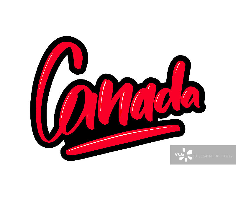 加拿大卡通笔刷文字文字。矢量插图标志印刷和广告图片素材