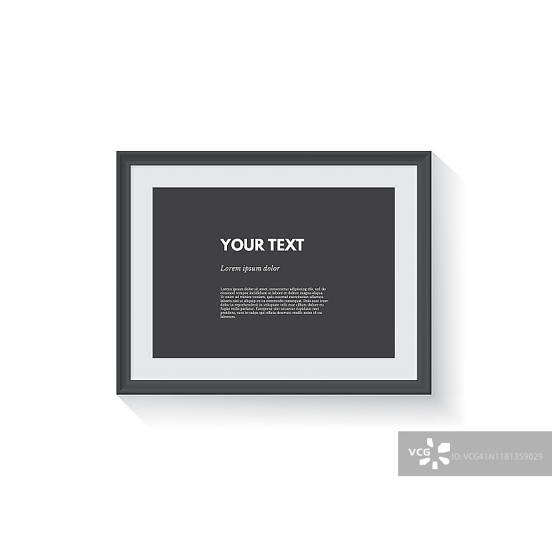 黑色水平相框孤立在灰色。矢量写实设计元素。图片素材