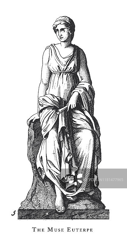 缪斯和其他传说中的女性人物，阿波罗和酒神雕刻古董插图，出版于1851年图片素材