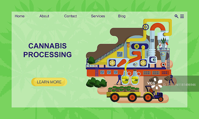 大麻加工工业工厂的概念。网站概念，登陆页面设计模板图片素材