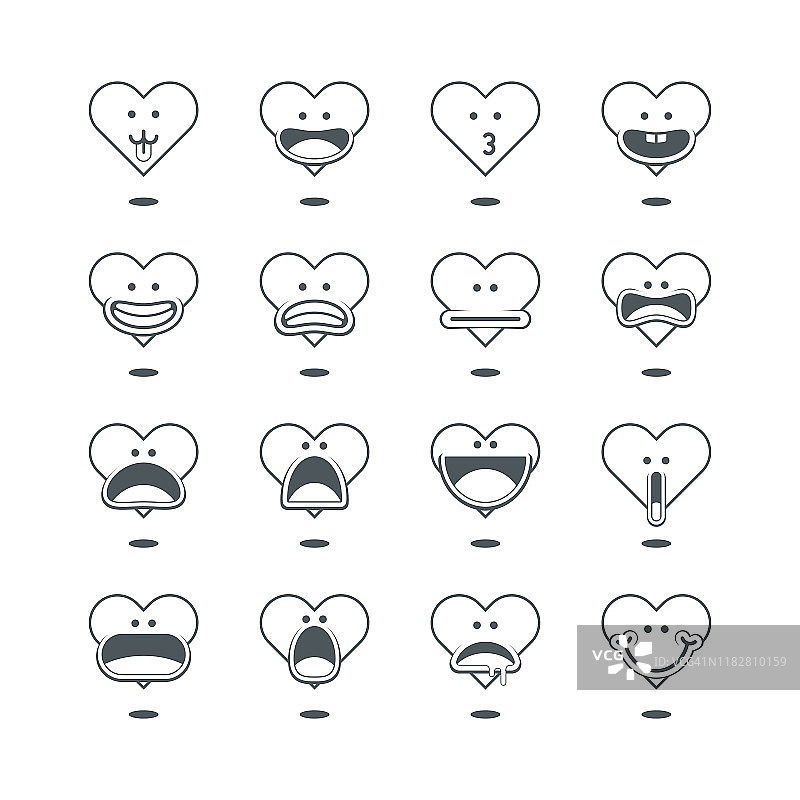 心的表情符号设置不同的心情，表情的集合图片素材