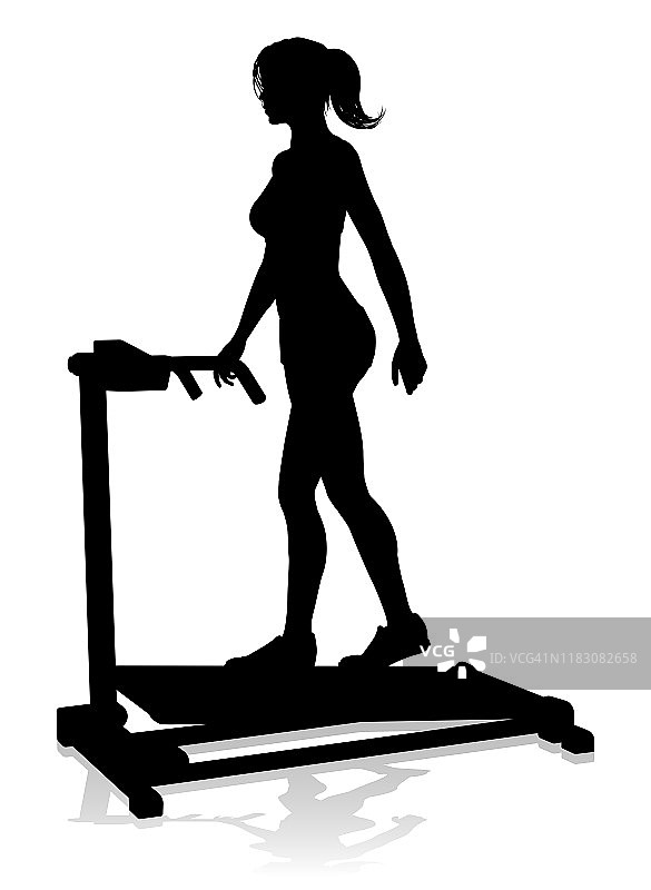 健身房女人剪影跑步机跑步机图片素材