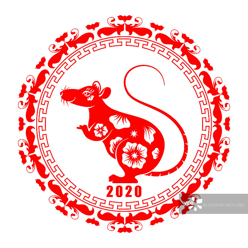 2020年春节快乐，鼠生肖。华丽的Flral元素图片素材