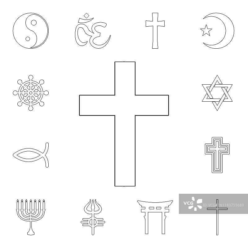 宗教象征，天主教轮廓图标。宗教符号插画元素。标志和符号图标可以用于网页，标志，移动应用程序，ui，用户体验图片素材