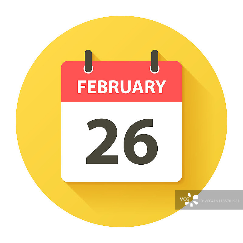2月26日-圆日日历图标在平面设计风格图片素材