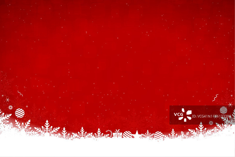 白色的雪和雪花在底部的红色水平圣诞背景矢量插图图片素材