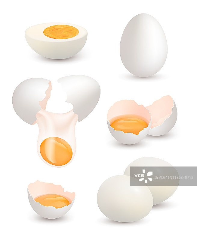 农场的鸡蛋。写实小鸡蛋有机食品蛋黄蛋白早餐蛋卷破壳矢量图片图片素材