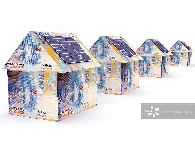 瑞士法郎钱智能住宅太阳能节约图片素材