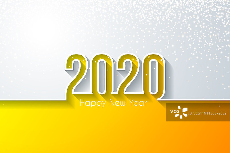 2020年新年快乐，金色闪光-白色背景图片素材