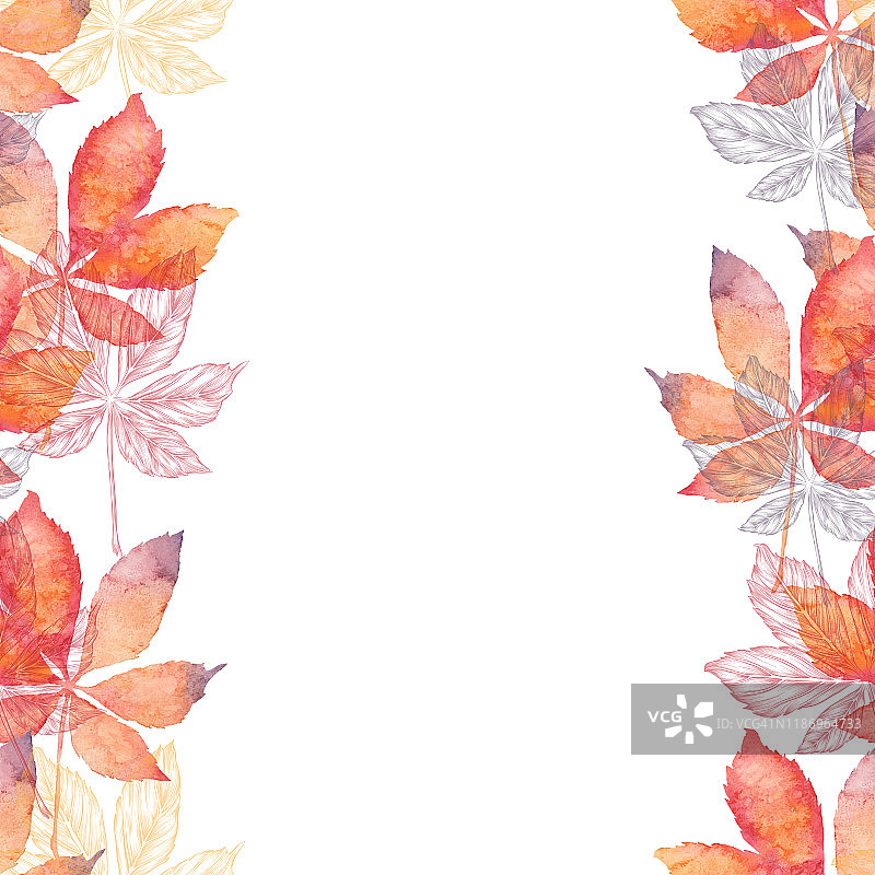 秋叶矢量墨水和水彩无缝图案图片素材