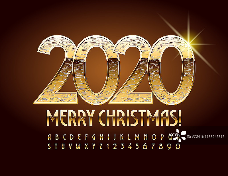 矢量黄金贺卡圣诞快乐2020!闪亮的精英字母和数字图片素材