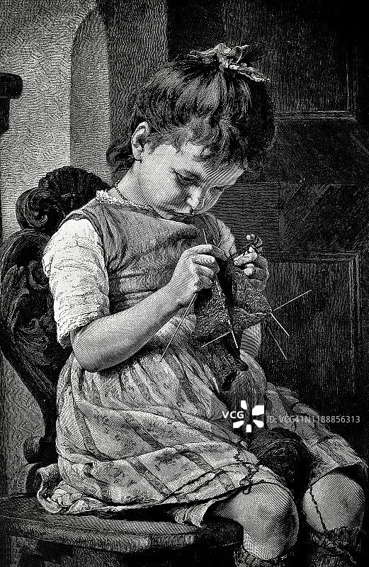 年轻女孩正在编织图片素材