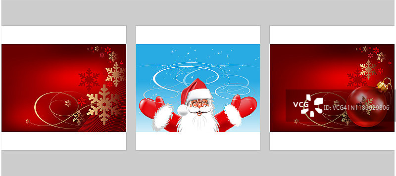 圣诞贺卡。一套3个模板为您的圣诞和新年设计:贺卡，横幅，海报。图片中的颜色:红色，蓝色，白色图片素材