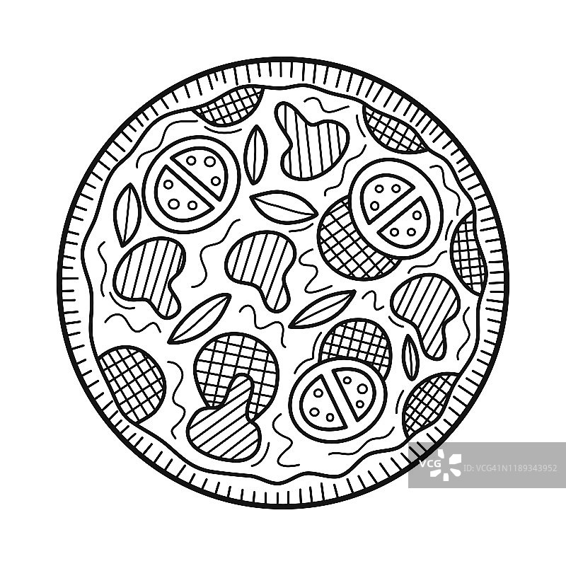 手绘意大利披萨孤立在一个白色。适合菜单，海报或标签。矢量插图。图片素材