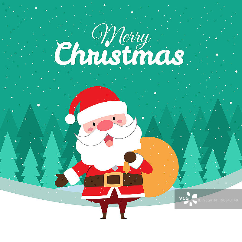 圣诞快乐与可爱的卡哇伊手绘圣诞老人带着微笑和有趣的脸或袋子。卡通。向量。的性格。插图。平面设计。背景。的问候。的邀请。明信片。横幅。每股收益10图片素材