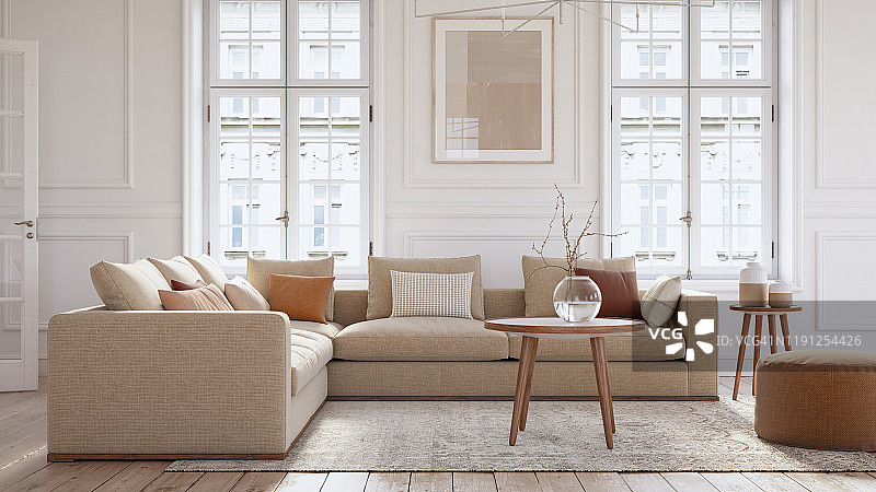 现代斯堪的纳维亚客厅室内- 3d渲染图片素材