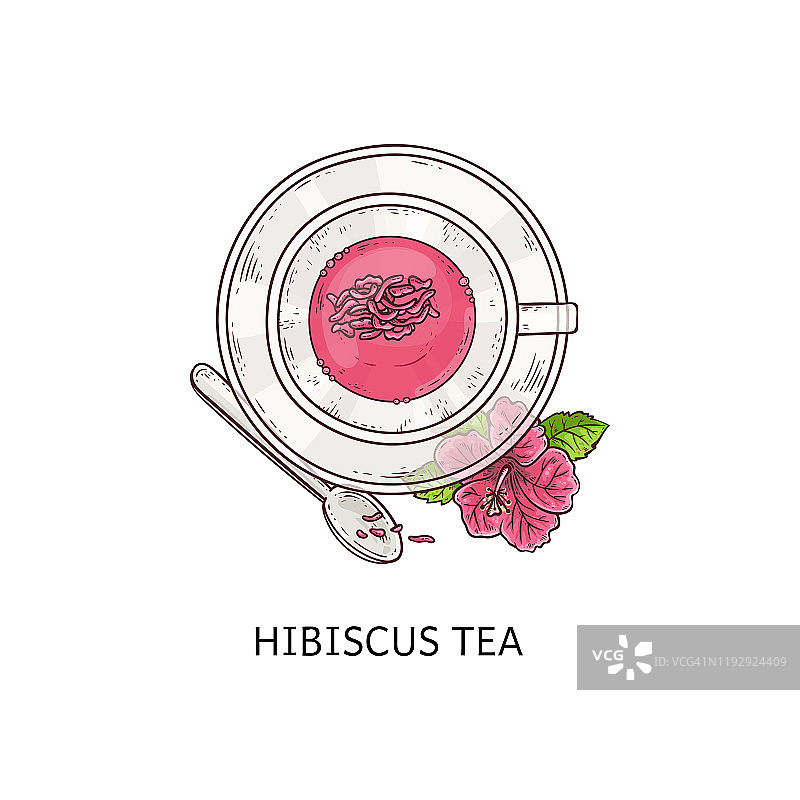 芙蓉茶——漂亮的粉红色饮料，干花花瓣漂浮在玻璃杯里图片素材
