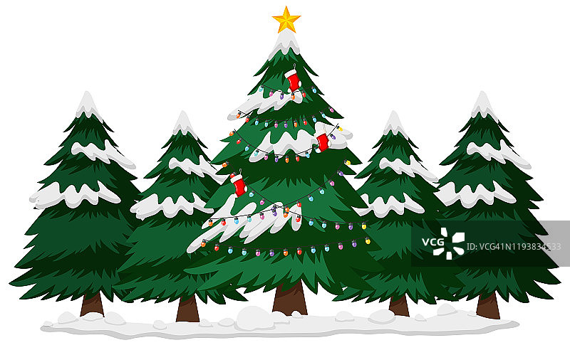 圣诞主题与圣诞树在冬天图片素材