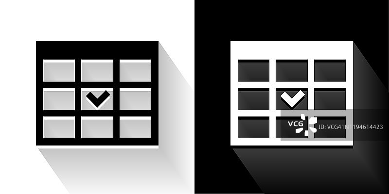 复选框黑色和白色图标与长阴影图片素材