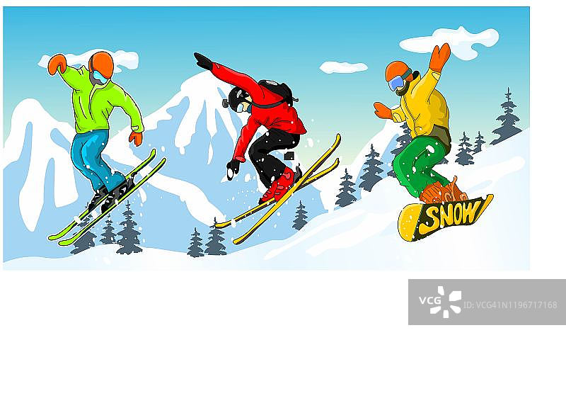 滑雪和滑雪板角色景观图片素材