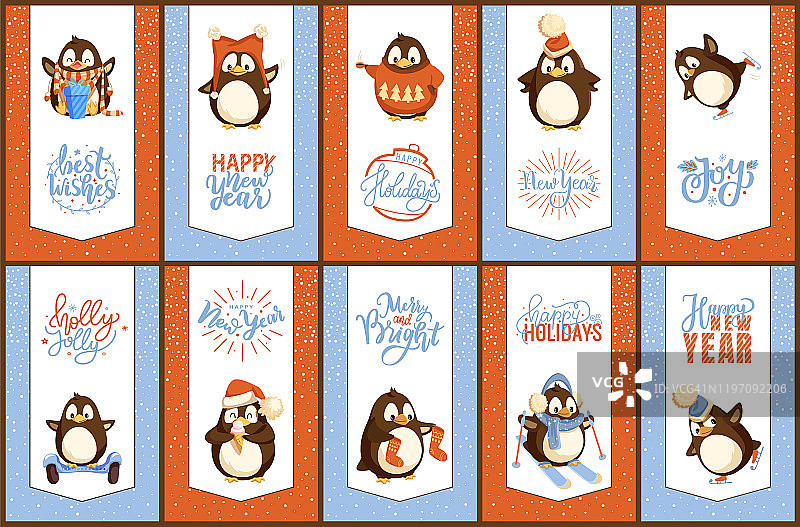 圣诞快乐企鹅卡通动物，小鸟图片素材