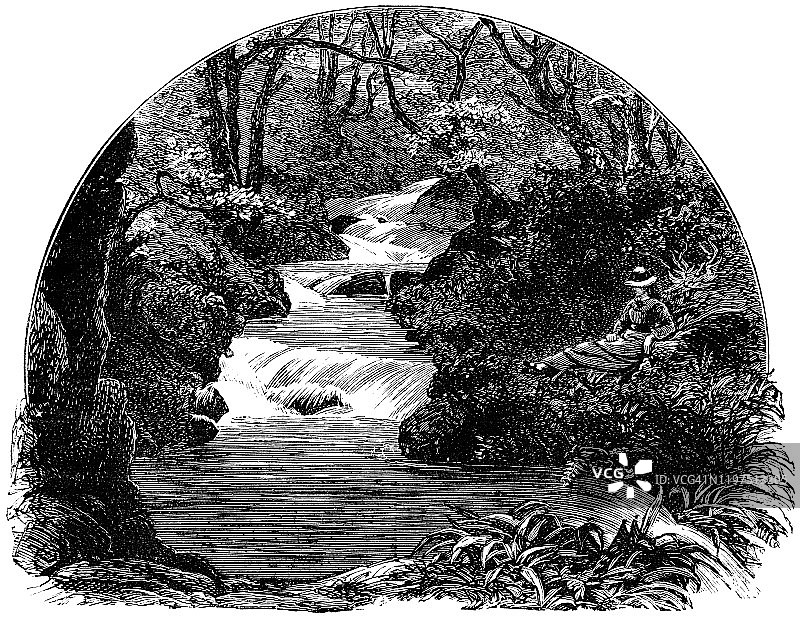 英国萨默塞特的Badgworthy Water——19世纪图片素材