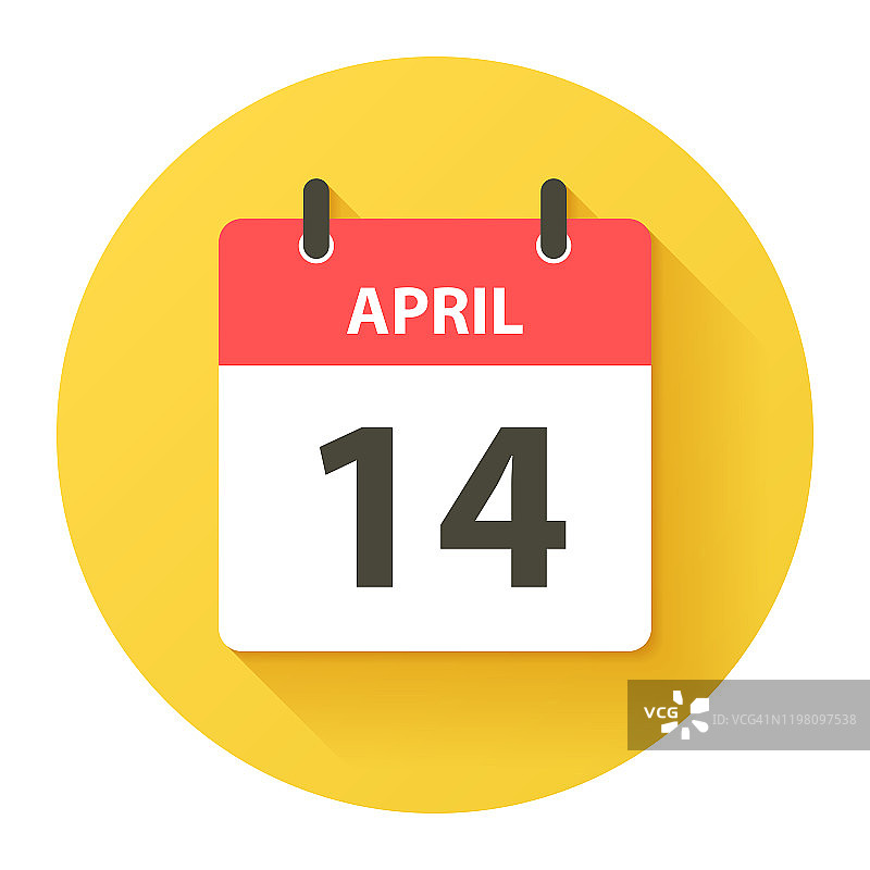 4月14日-圆形日日历图标在平面设计风格图片素材