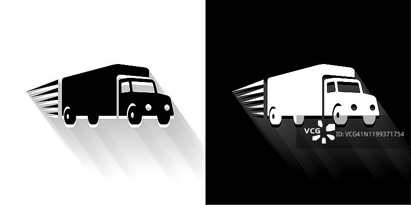 运送卡车黑色和白色与长影子的图标图片素材