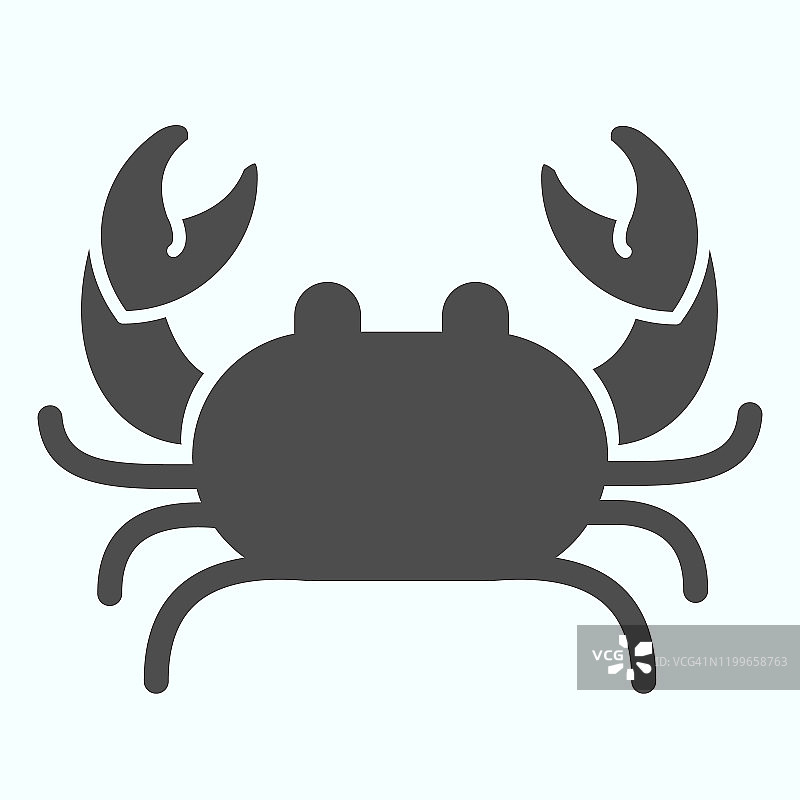 蟹坚实的图标。海鲜蟹店标识插图孤立在白色。海甲壳类动物，有宽大的甲壳和五对脚字形设计，专为网页和应用设计。Eps 10。图片素材