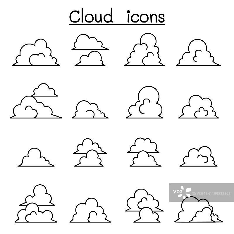 云图标设置在细线风格图片素材