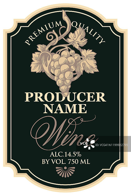 葡萄酒标签与手绘葡萄串图片素材