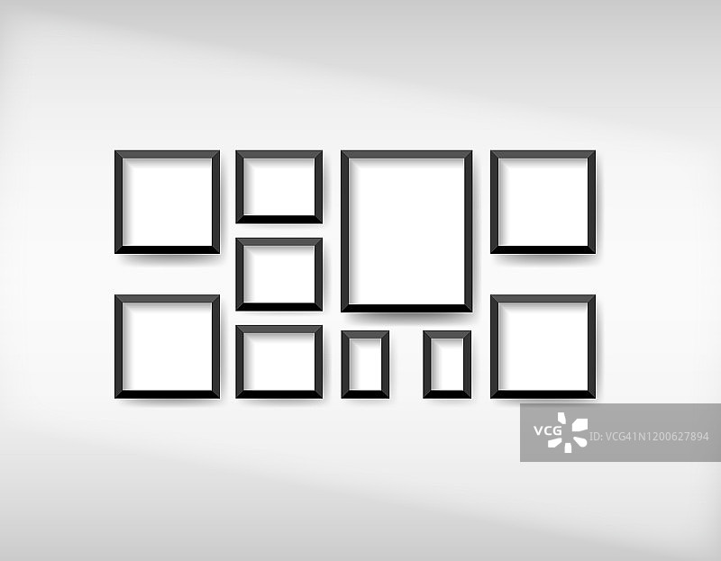 矢量黑色画框设置孤立在白色背景图片素材