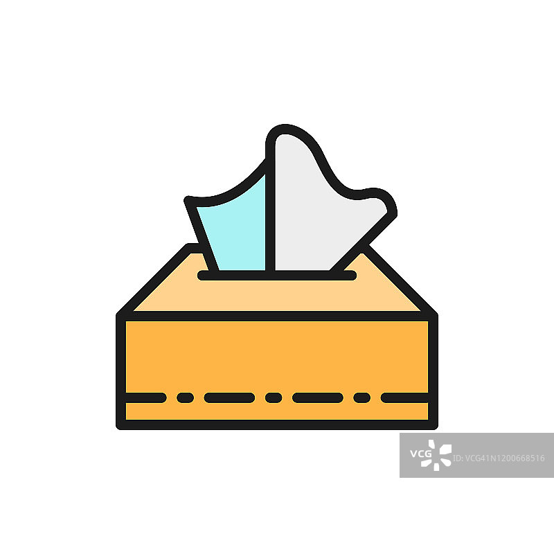 餐巾纸在盒子中平色线图标。在白色背景上隔离图片素材