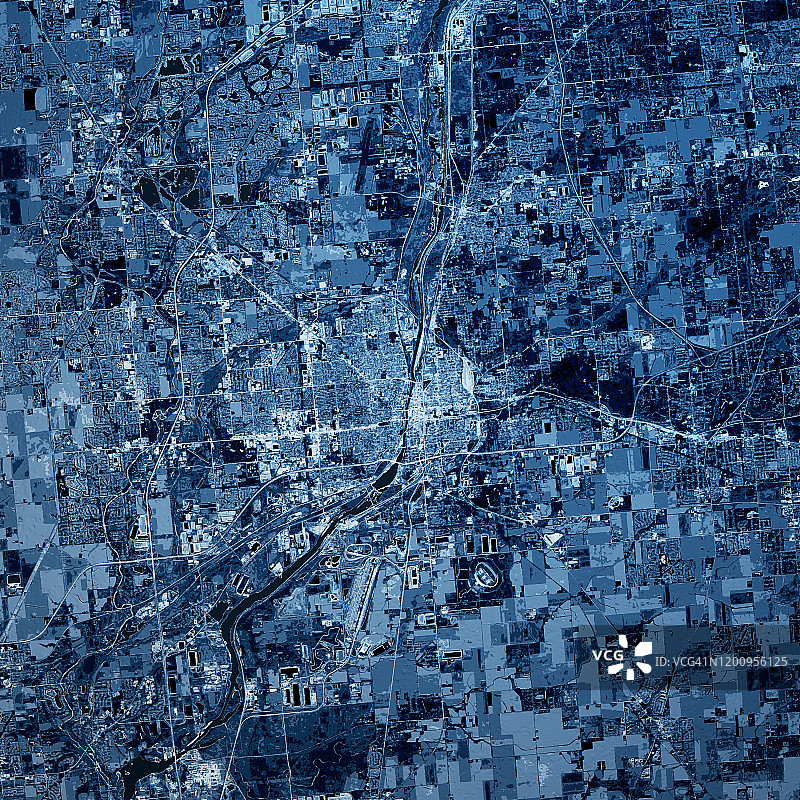 Joliet Illinois 3D渲染地图蓝色顶视图2018年10月图片素材