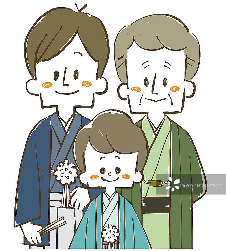 三代男人穿着日本和服图片素材