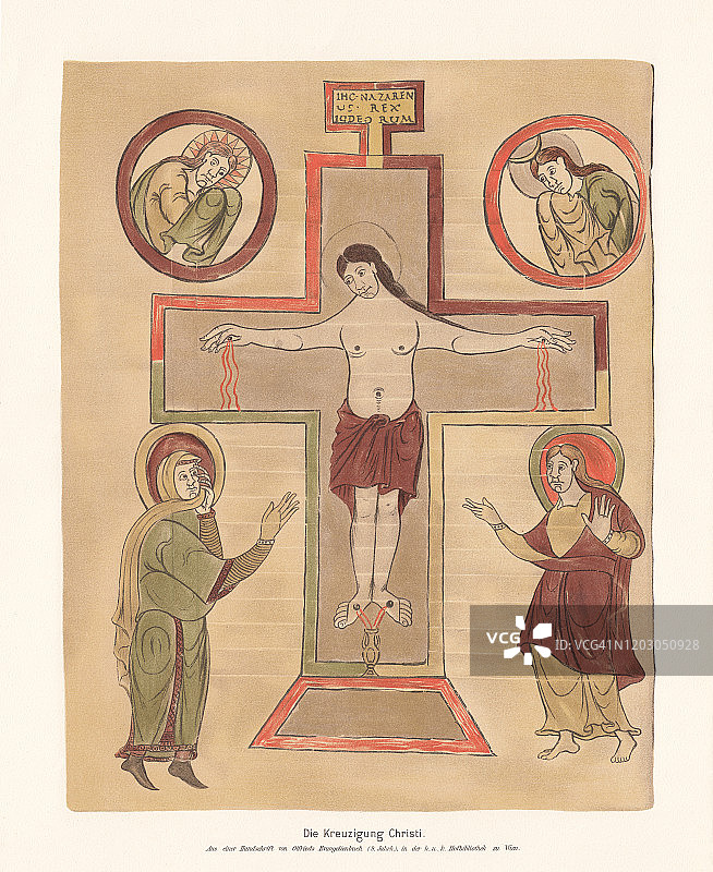 基督受难，福音书(9世纪)，传真(彩色印刷)，1897年图片素材