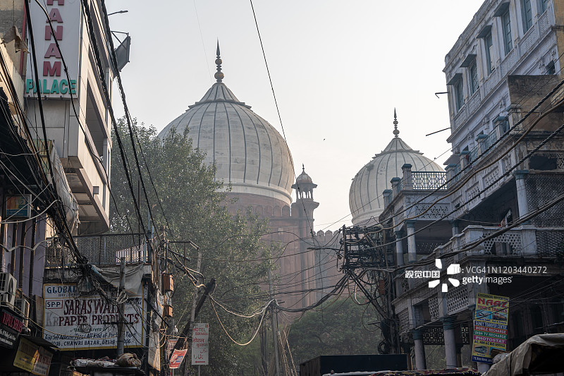 Chandni chowk市场和清真寺图片素材