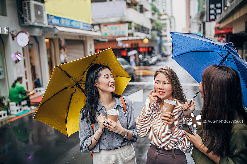 三个年轻女人走在城里图片素材