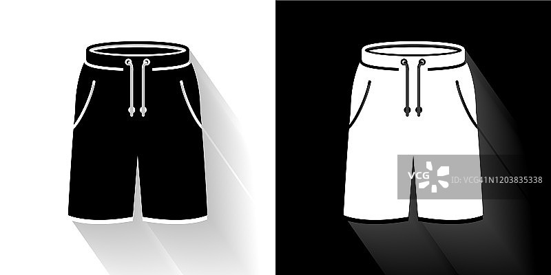 短裤黑色和白色图标与长影子图片素材