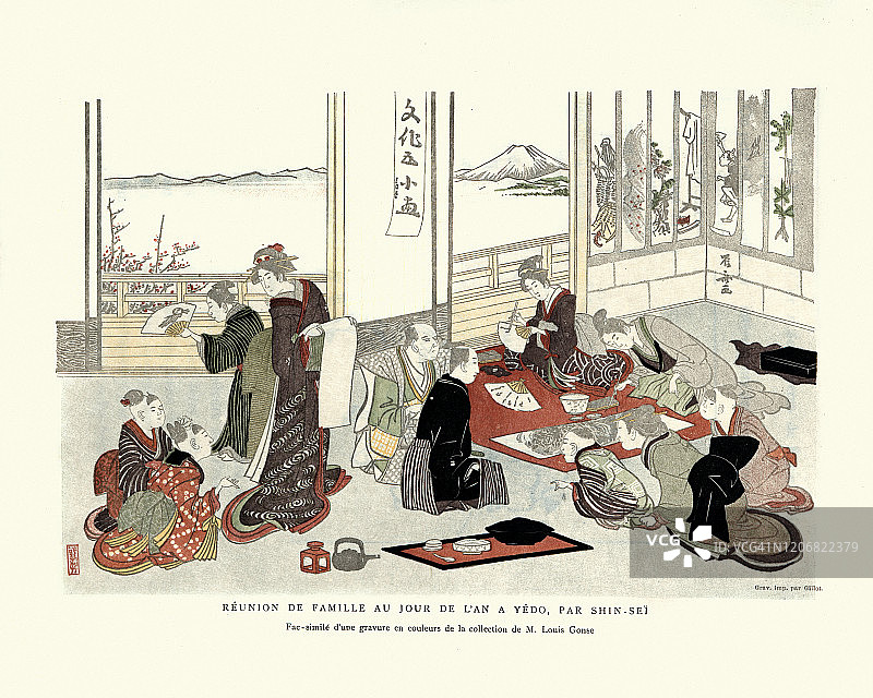 日本艺术，家庭团聚在新年，Yedo图片素材