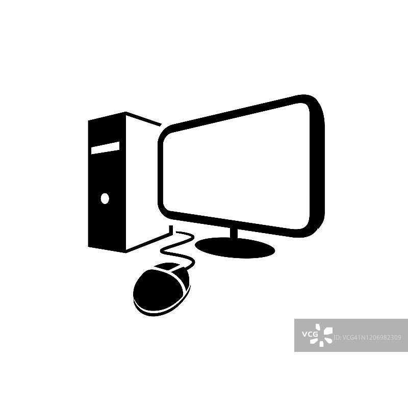 简单的黑色彩色桌面电脑矢量标志图标插图图片素材