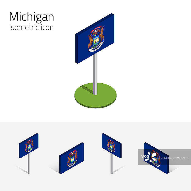 密歇根旗(美国)，矢量3D等距平面图标图片素材