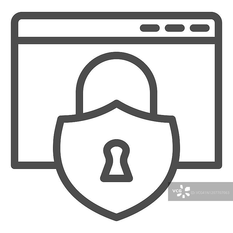 保护窗口行图标。Web浏览器的安全与锁定。安全技术矢量设计理念，白色背景上的轮廓风格象形图，用于web和app。Eps 10。图片素材