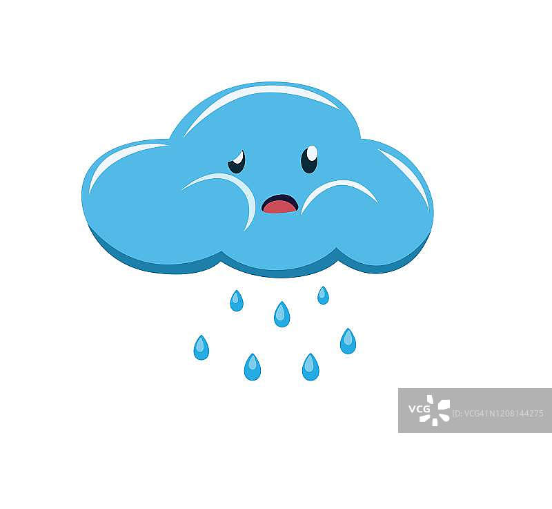 云哭，使雨，云表情悲伤卡通平面插图矢量孤立在白色的背景图片素材